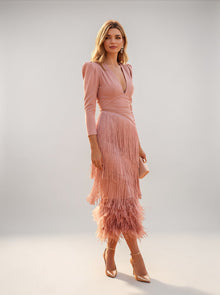 Sofia | Elegantes Ombré-Fransenkleid mit V-Ausschnitt – Rosa