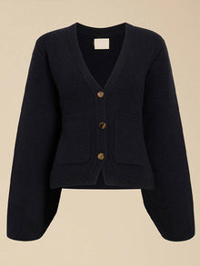 V-Ausschnitt Strickjacke mit Eleganter Struktur – Schwarz