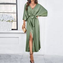 Joy - Modernes V-Ausschnitt Frühlings Mode Kleid – Grün