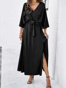 Joy - Modernes V-Ausschnitt Frühlings Mode Kleid – Schwarz
