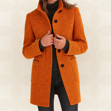 Joclyne – Langarm Mantel mit Hohem Kragen Knopfleiste Und Taschen – Orange