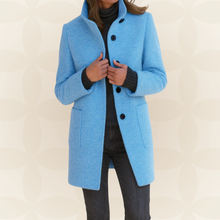 Joclyne – Langarm Mantel mit Hohem Kragen Knopfleiste Und Taschen – Himmelblau