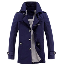 Herren Wintermantel - Eleganter Trenchcoat mit Gürtelschlaufen und Knopfleiste – Marineblau