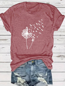Vanessa | Lässiges T Shirt mit grafischem Löwenzahn Print – Die Farbe Rot
