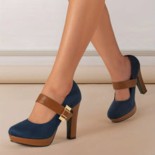 VelouraStep™ – Elegante Damen Pumps mit Retro-Design & Blockabsatz – Marineblau