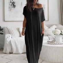 Daphne™ Maxikleid mit weitem Ausschnitt und Seitentaschen – Schwarz