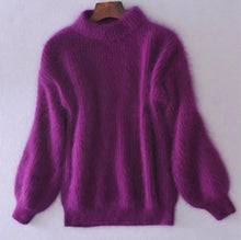 Emilia | Damen Weicher Flauschiger Winterpullover mit hohem Kragen – Lila