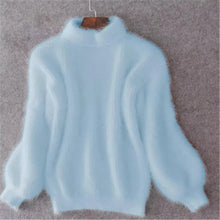 Emilia | Damen Weicher Flauschiger Winterpullover mit hohem Kragen – Blau