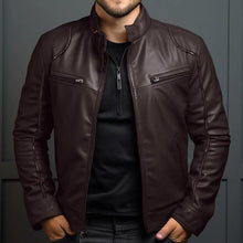 Alexander | Herren Klassische Bikerjacke mit Reißverschluss – Braun