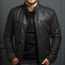 Alexander | Herren Klassische Bikerjacke mit Reißverschluss – Schwarz