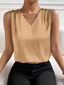 VitaBliss™ – Stilvolle ärmellose Damenbluse mit edlem V‑Ausschnitt – Khaki
