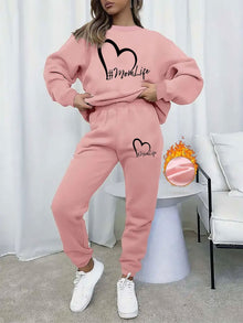Bequemer Damen-Pullover mit Rundhals und Jogginghosenkleid | Warmes Set für Herbst und Winter – Pink