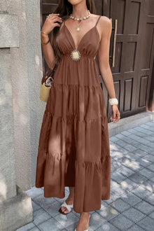 Damen ärmelloses Kleid mit hoher Taille und offenem Rücken – Braun