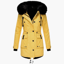 Andrea | Damen Casual Warme Longline Kapuzen Winterjacke – Gelb