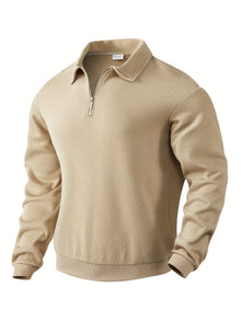 Herren Vintage Strickjacke mit geometrischem Reißverschluss-Muster – Beige