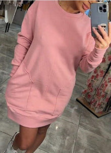 Gemütliches Sweatshirt-Kleid in Übergröße mit Fronttasche für Frauen – Rosa
