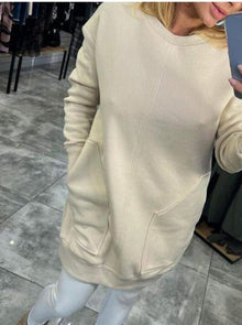 Gemütliches Sweatshirt-Kleid in Übergröße mit Fronttasche für Frauen – Beige