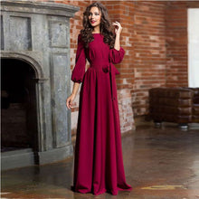 Stilvolles Langarm-Hochzeitsgastkleid für Damen | Maxi – Weinrot