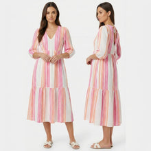 Valeria™ Leichtes Viskosekleid mit V-Ausschnitt und Fließenden Ärmeln – Koralle Riviera