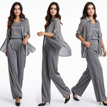 Seville Satin Touch™ 3-Teiliges Set mit Fließender Überwurfbluse und Weiter Hose – Grau