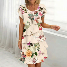 Cremona™-Kleid mit Blumenmuster, gestuftem Design und leicht ausgestellten Ärmeln – Weiß mit Blumenmuster