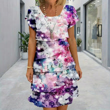 Cremona™-Kleid mit Blumenmuster, gestuftem Design und leicht ausgestellten Ärmeln – Blaues Blumenmuster
