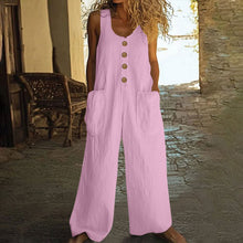 Lässiger Button-Up Jumpsuit mit weitem Bein und Taschen – Pink
