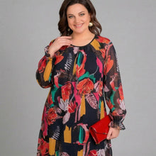 Gardenie™-Kleid mit fließenden Ärmeln und lebendigem Print – Tropische Nacht (Rot + Schwarz + Gelb)