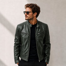 Yakuza™ Jacke aus Premium Leder mit Minimalistischem, Zeitlosem Design – Dunkelgrün