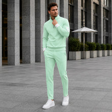 Alexander™ Set mit Stehkragen-Shirt mit Reißverschluss und Minimalistischer Hose – Hellgrün