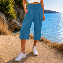 Rosetta™ Culotte aus Baumwoll-Leinen mit Elegantem Kräuselbund – Blau