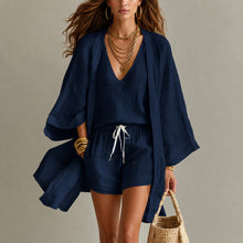 Alena™ Set aus Visco-Leinen mit Leichtem Kimono – Marineblau