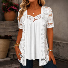 Nadia™ Bluse aus Leinenmischgewebe mit Lagenlook und Spitze – Weiß