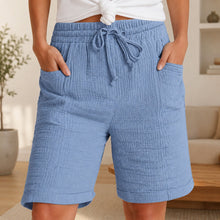 Shorts Svea™ mit Strukturierter Baumwolle und Hohem Bund – Blau