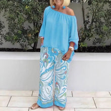 Azzura™ Set Mit Schulterfreiem Oberteil Und Bedruckter Palazzo-Hose – Hellblau