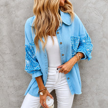 Hemdjacke Lene™ mit Paillettenärmeln, Paillettentasche und offenen Kanten – Blau