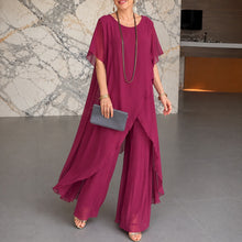Set Annelie™ mit Asymmetrischem Longtop und Hose mit Weitem Bein – Rot