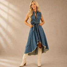 Kleid Talea™ aus Denim mit Bindegürtel, Knopfleiste und High-Low-Saum – Blau