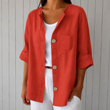 Bluse Marie™ mit Frontknöpfen, 3/4-Ärmeln und Brusttasche – Rot