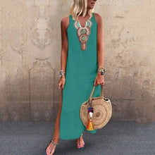 Sujin - Langes Leinen Kleid – Grün