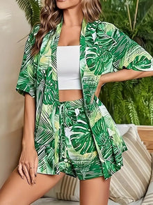 Rosalinda - Schickes Boho Tropisches Zweiteiliges Outfit – Grüner Wald