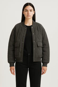 Oversized Damen Bomberjacke – Übergangsjacke mit Reißverschluss – Grau