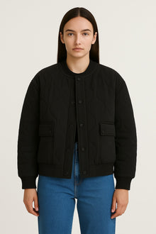 Oversized Damen Bomberjacke – Übergangsjacke mit Reißverschluss – Schwarz