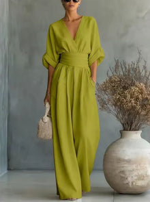 Aurore - Bequemer Jumpsuit Mit V-Ausschnitt – Grün