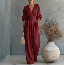 Aurore - Bequemer Jumpsuit Mit V-Ausschnitt – Burgund