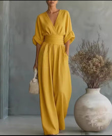 Aurore - Bequemer Jumpsuit Mit V-Ausschnitt – Gelb