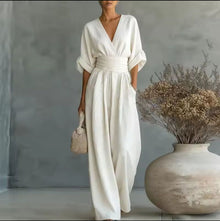Aurore - Bequemer Jumpsuit Mit V-Ausschnitt – Weiß