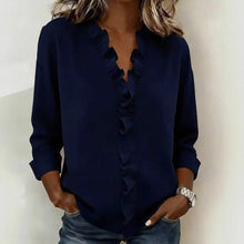 Sorelle™ Bluse mit Vertikalem Rüschendetail und Zeitlosem Stil – Militärblau