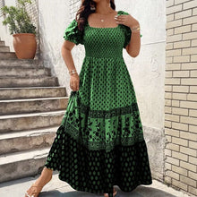 Selaris™ Kleid mit Puffärmeln und Fließender Silhouette – Grün