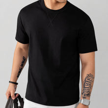 Louis™ Premium-Strick-T-Shirt mit geripptem Rundhalsausschnitt – Schwarz
